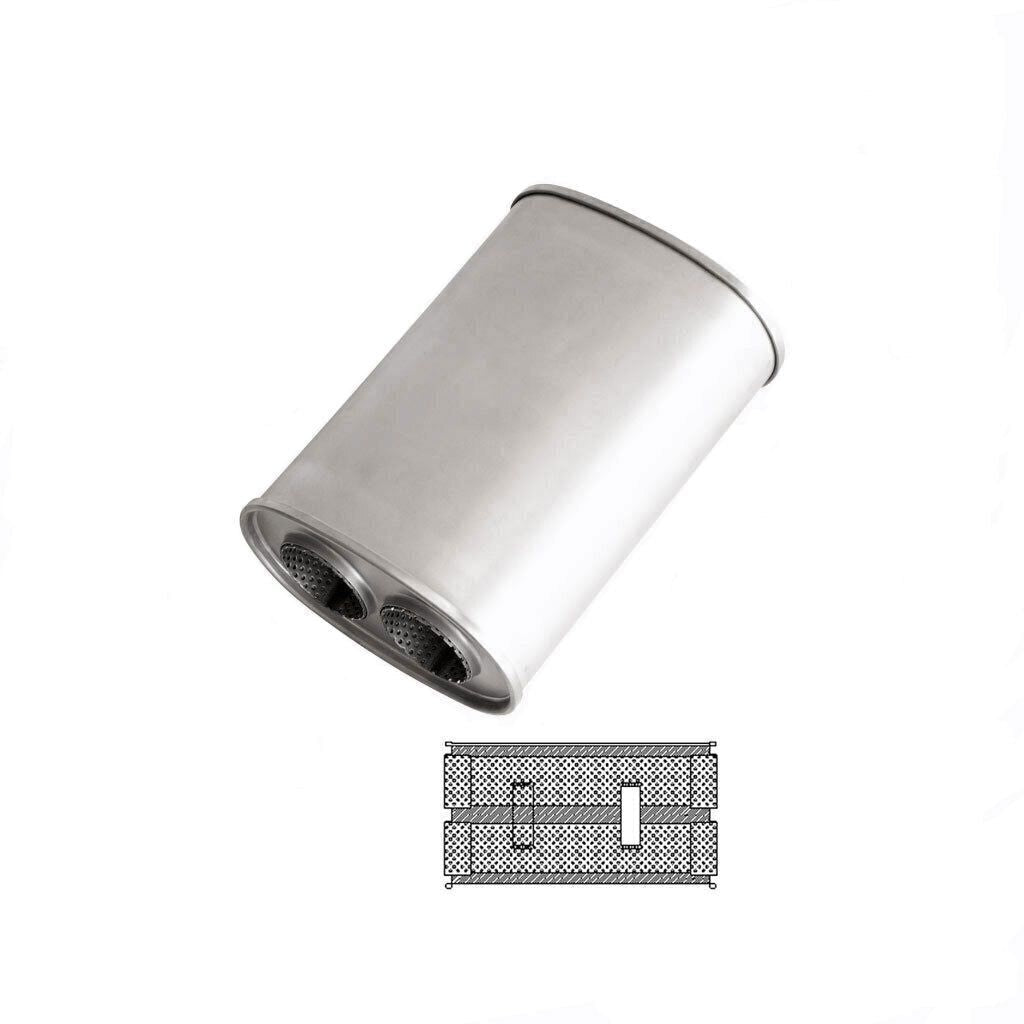 MSA Universal Muffler - 2.5" Twin In Twin Out 9” X 5” Oval - 12” Long Straight Through