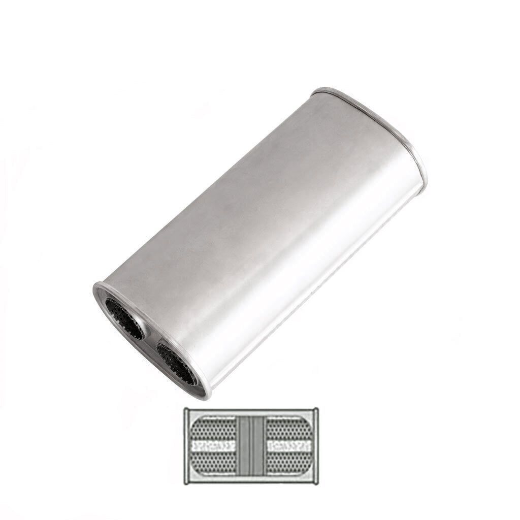 MSA Universal Muffler - 2.5" Twin In Twin Out 9” X 5” Oval - 16” Long GP Baffled