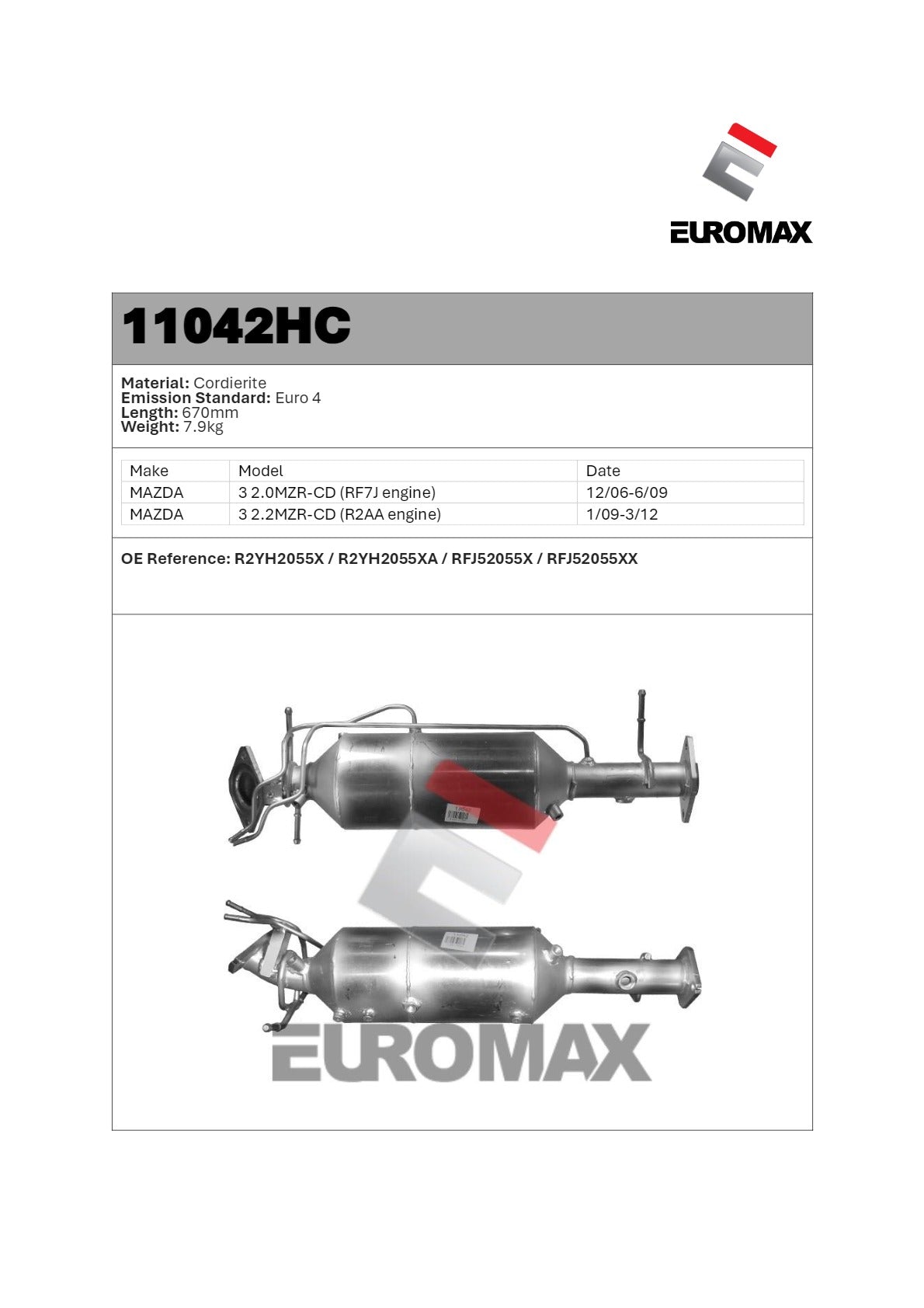 DPF/CAT Kit for Mazda3 BK 2.0L (with Catalytic Converter) – Euromax Diesel Particulate Filter