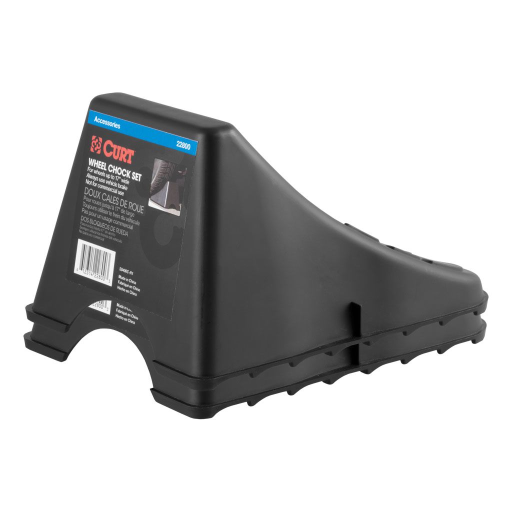 CURT | Wheel Chock Set Up To 17" Wide Wheels | Black Plastic | 22800
