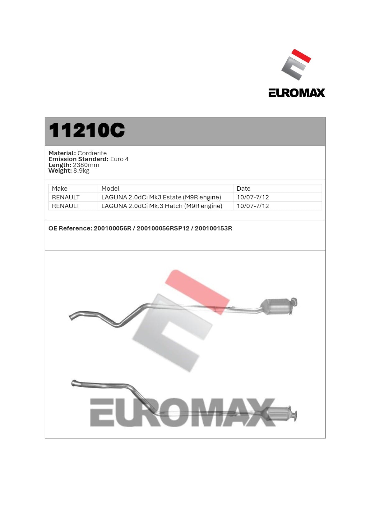 DPF Kit for Renault Laguna Mk3 2.0L dCi M9R (2007–2012) – Euromax Diesel Particulate Filter