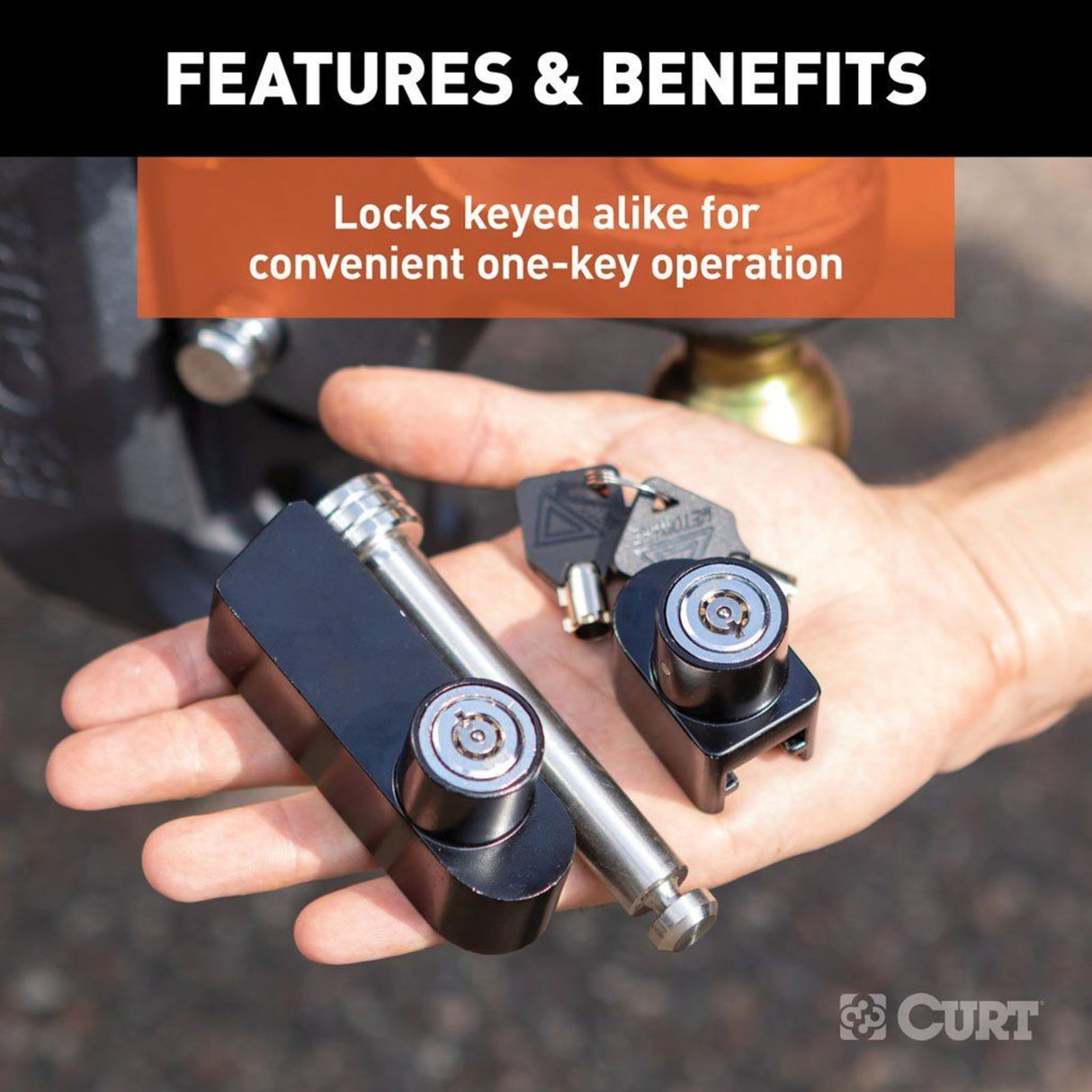 CURT | Rebellion XD Tongue And Hitch Lock Set | Keyed Alike Stainless | 45932