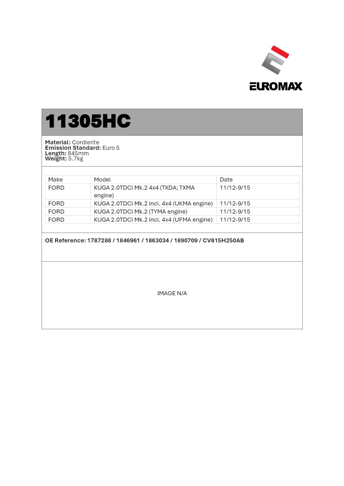 DPF/CAT Kit for Ford Kuga Mk2 2.0L 4x4 (2012–2015) – Euromax Diesel Particulate Filter