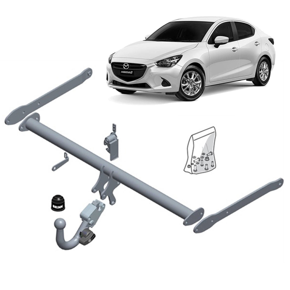 Brink | Diagonal Detachable Towbar & Universal Wiring Kit | Mazda 2 DL/DJ Hatchback (2014 - On) | BR-602000-K301