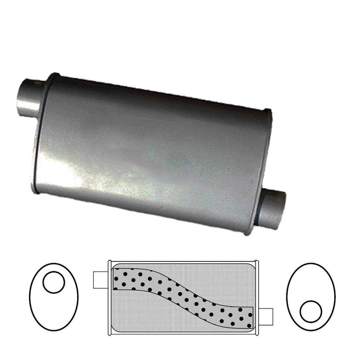 Redback - 2" Universal Muffler Offset/Offset 14"x8"x4" Oval Aluminised Steel