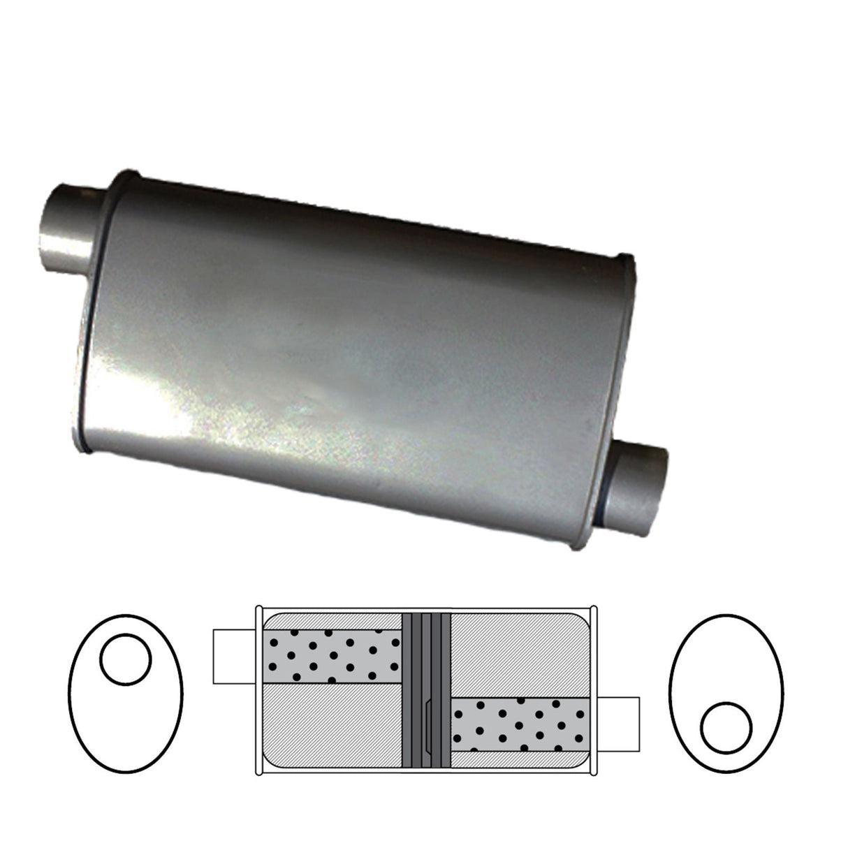 Redback - 2" Universal Muffler Offset/Offset 16"x8"x4" Oval Aluminised
