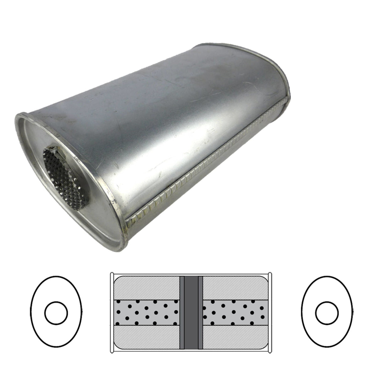 Redback - 2 1/4" Chambered Universal Muffler Centre/Centre 355x203x101mm Oval Aluminised