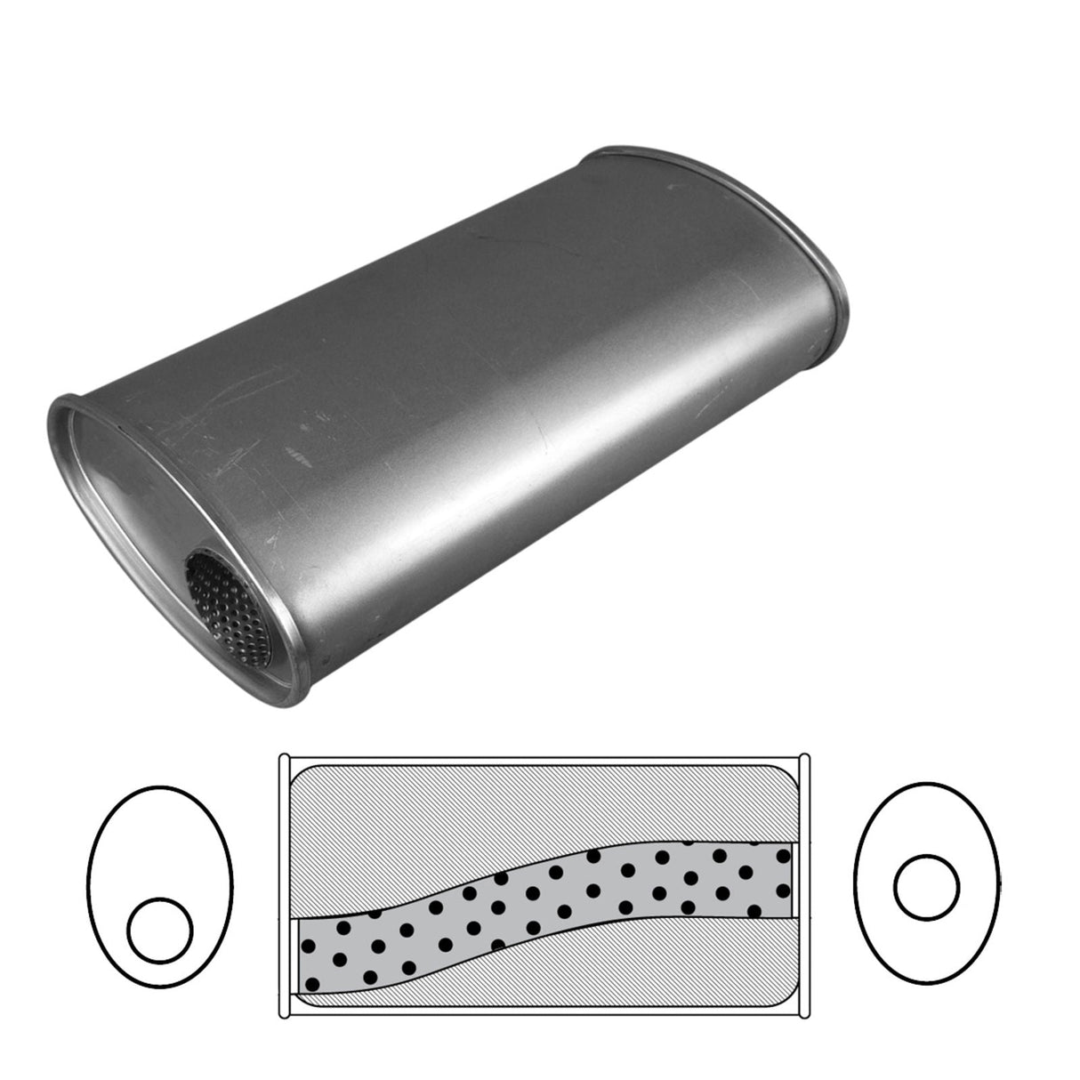 Redback Universal Muffler - 8" X 4" Oval - 14" Long O/C 2 1/2" Glass Packed Meg…