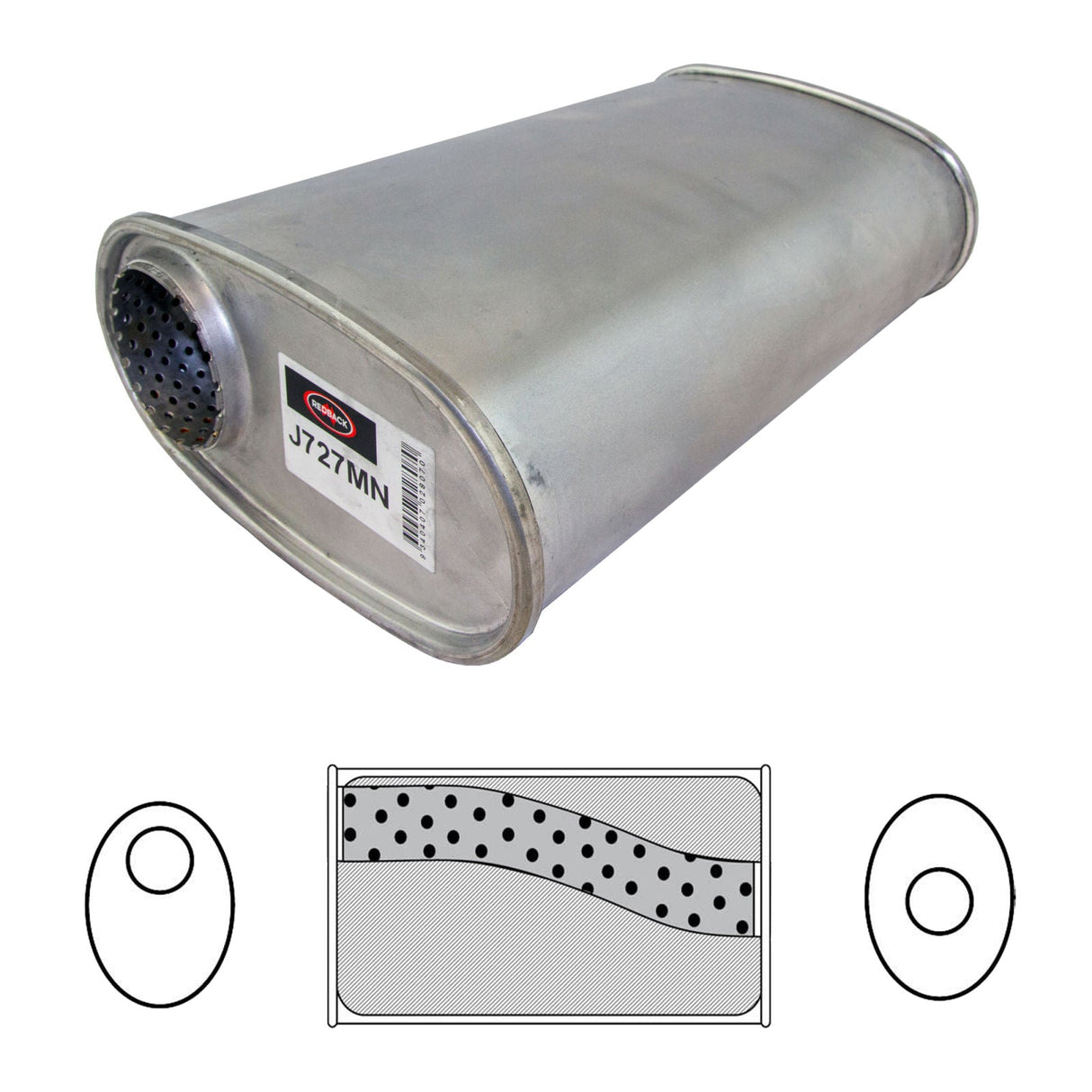 Redback - 2.5" Megaflow Muffler O/C 14"x8"x4" Oval 409 Stainless Steel (No Spigots)