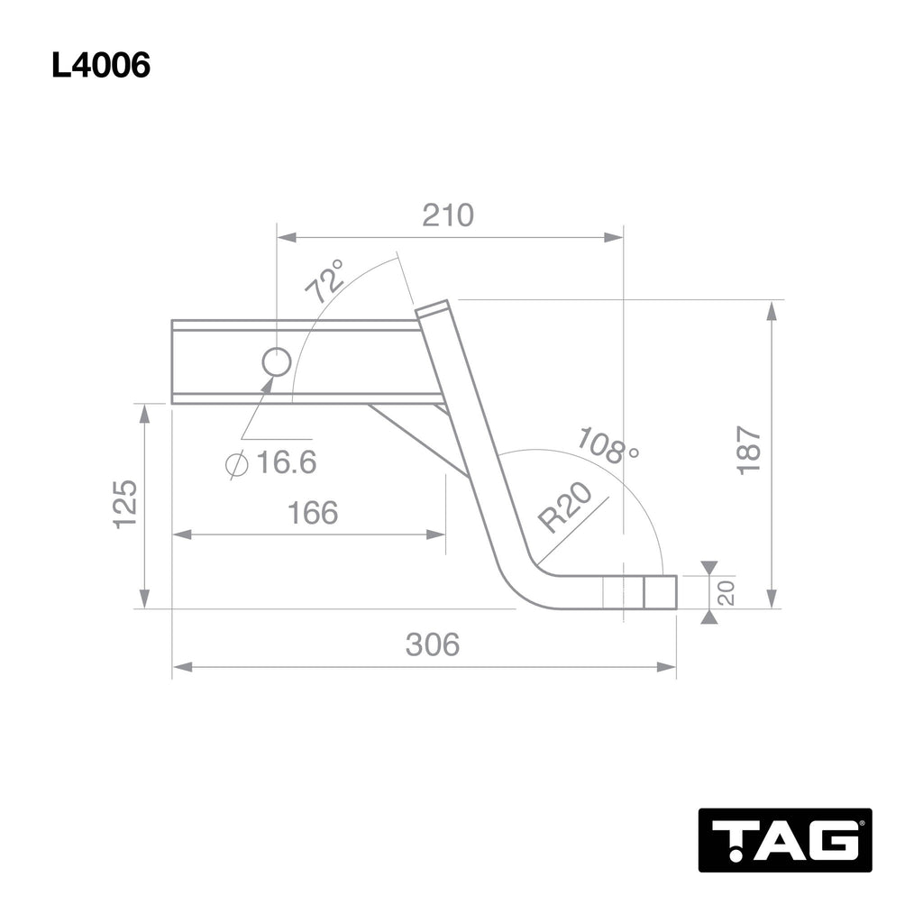 TAG | Heavy Duty Tow Ball Mount | 210mm Long 130mm Drop 50mm Square Hitch | L4006