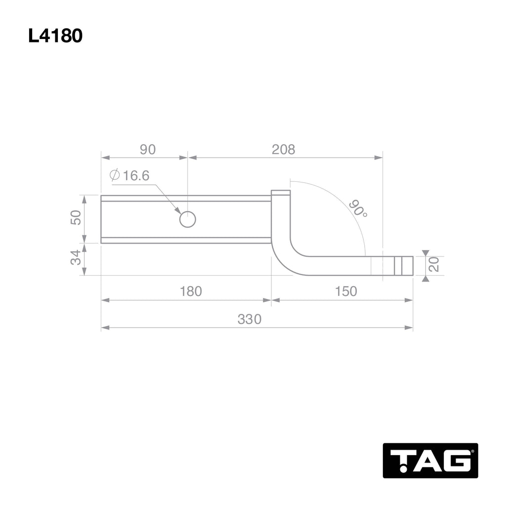 TAG | Tow Ball Mount 50mm Square Hitch | 208mm Long 40mm Drop 2500kg GTW | L4180