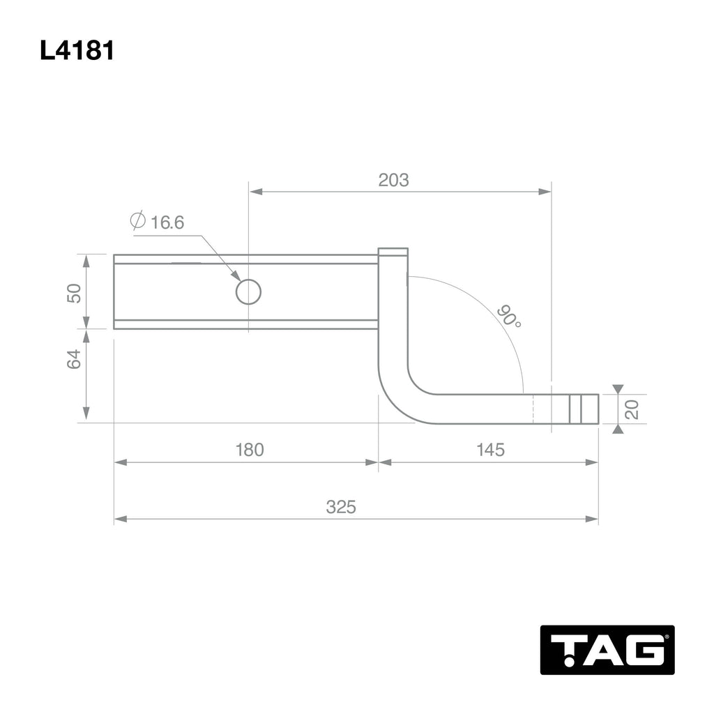 TAG | Heavy Duty Tow Ball Mount | 203mm Long 70mm Drop 50mm Square Hitch | L4181