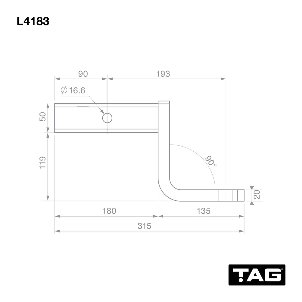 TAG | Heavy Duty Tow Ball Mount | 193mm Long 125mm Drop 50mm Square Hitch | L4183