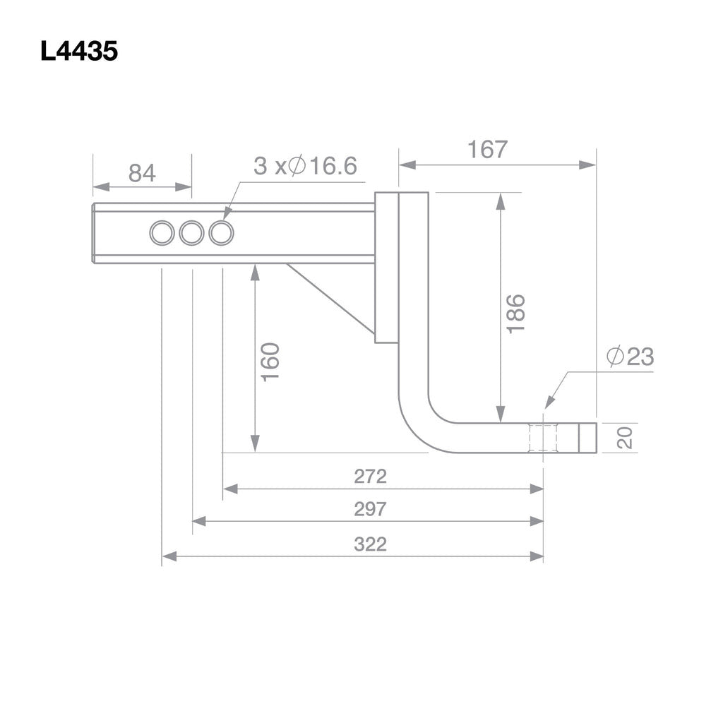 TAG | Adjustable Heavy Duty Tow Ball Mount 90° Face | Universal 50mm Square Hitch 297mm Long | L4435