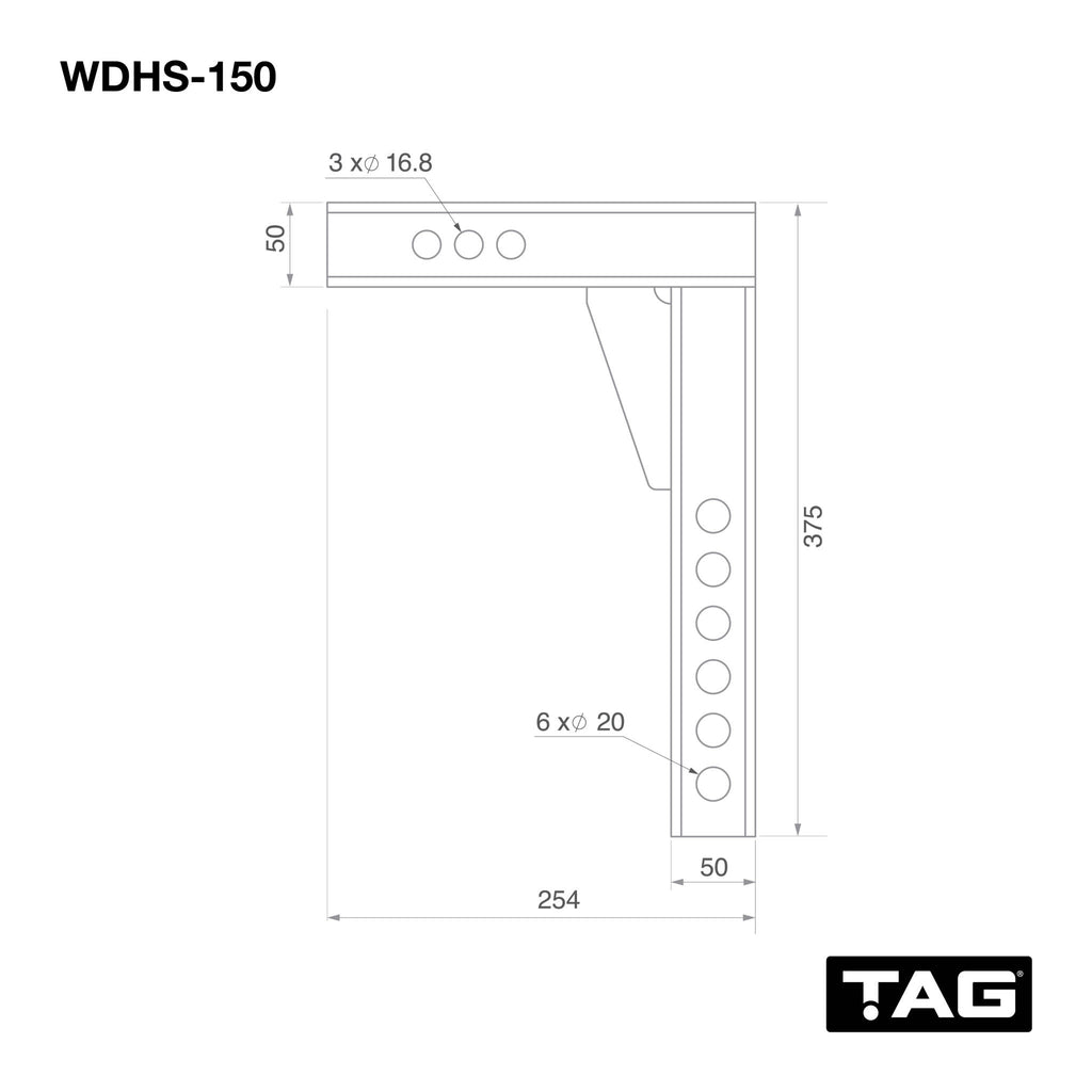 TAG | Adjustable Heavy Duty Tow Ball Mount 90° Face | Universal 50mm Square Hitch 360mm Drop | UNTTBM150