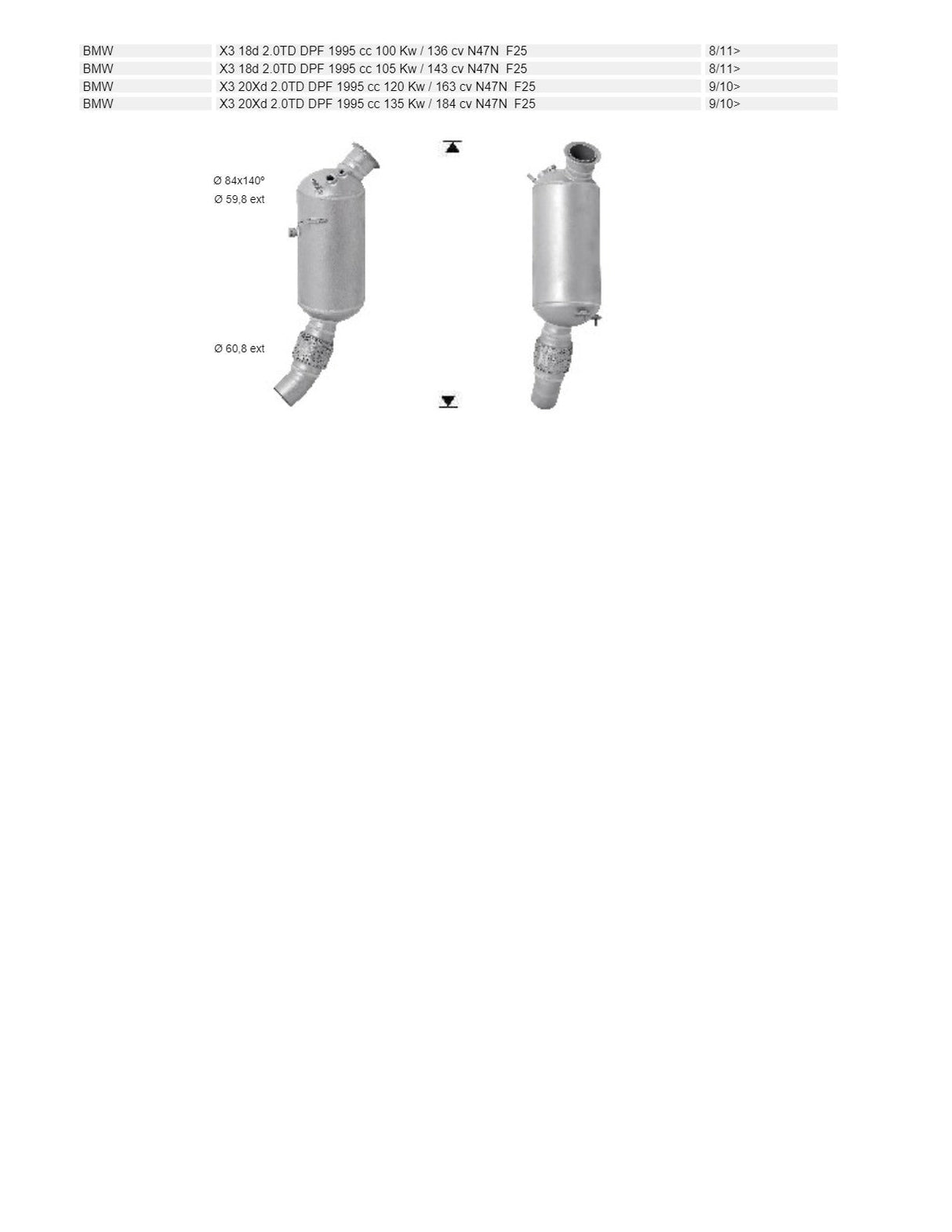 DPF Kit for BMW 1, 2, 3, 4, 5 Series & X3 2.0TD N47N (2010–2015) – AS Catalysts Diesel Particulate Filter