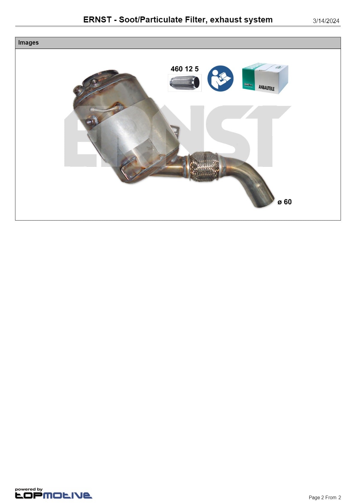 Ernst Diesel Particulate Filter BMW 330d 530d X3 3.0L M57 N57 E90 E60 E83 2004–2010 - 920117