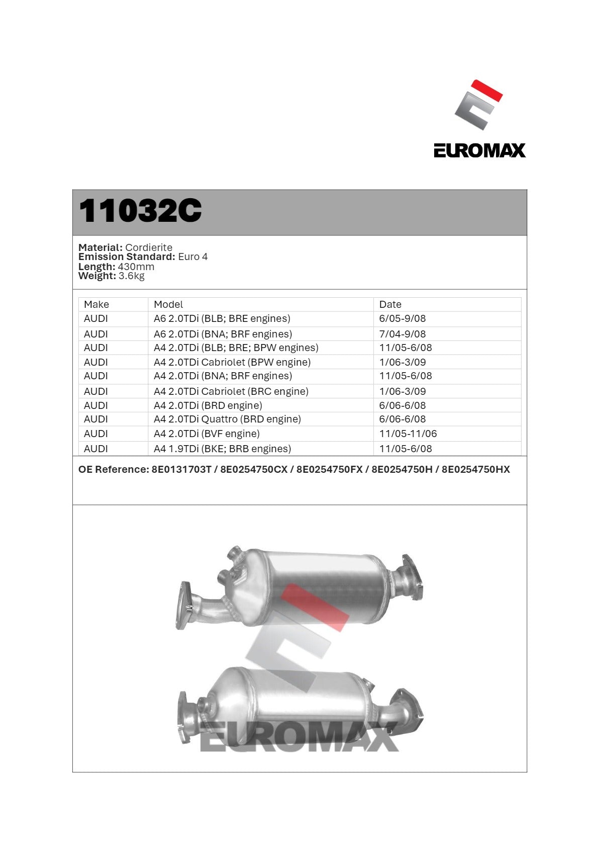 DPF Kit for Audi A4 A6 2.0L , 2.0L – Euromax Diesel Particulate Filter