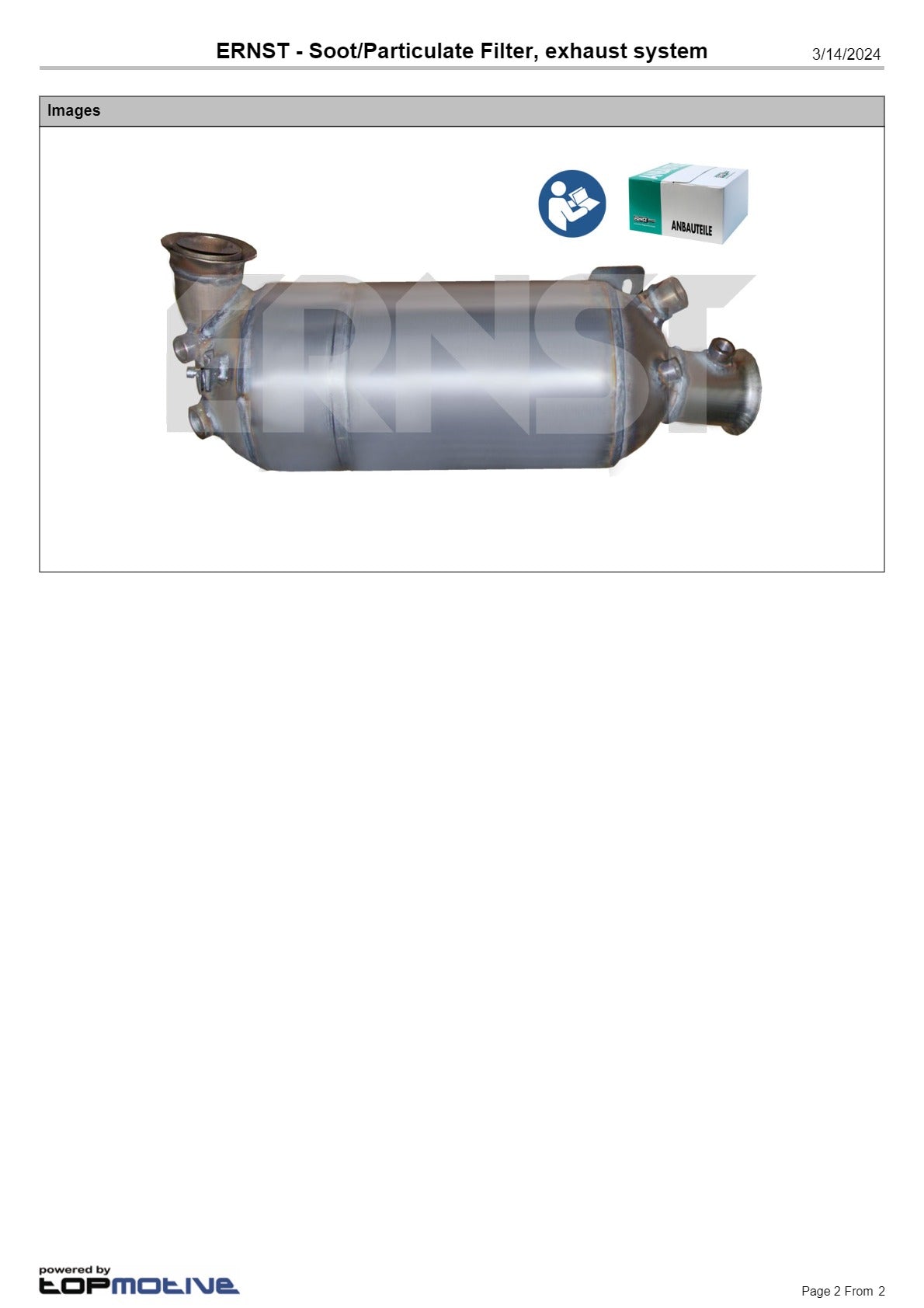 DPF Kit for Volkswagen Transporter T5, Multivan 1.9L BRS / BRR – Ernst Diesel Particulate Filter