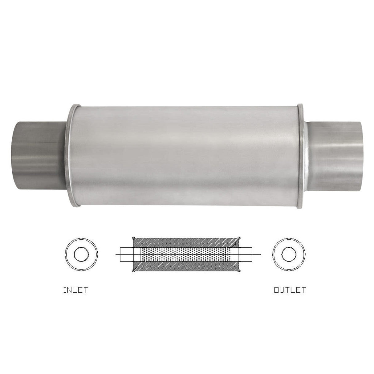 MSA Universal Muffler - 3.5" Inch 6" Round X 14" Long Straight Through