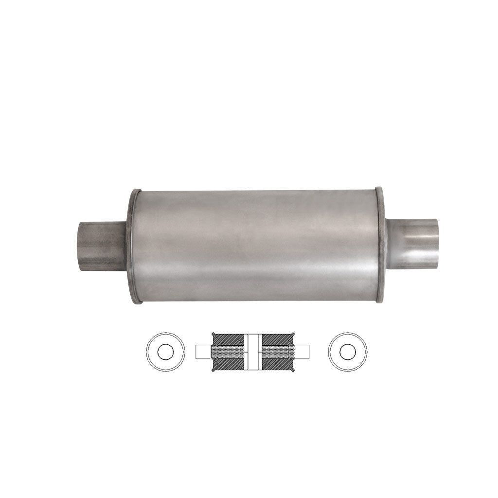 MSA Universal Muffler - 2.25" Inch 5" Round X 12" Long Glass Packed Chambered