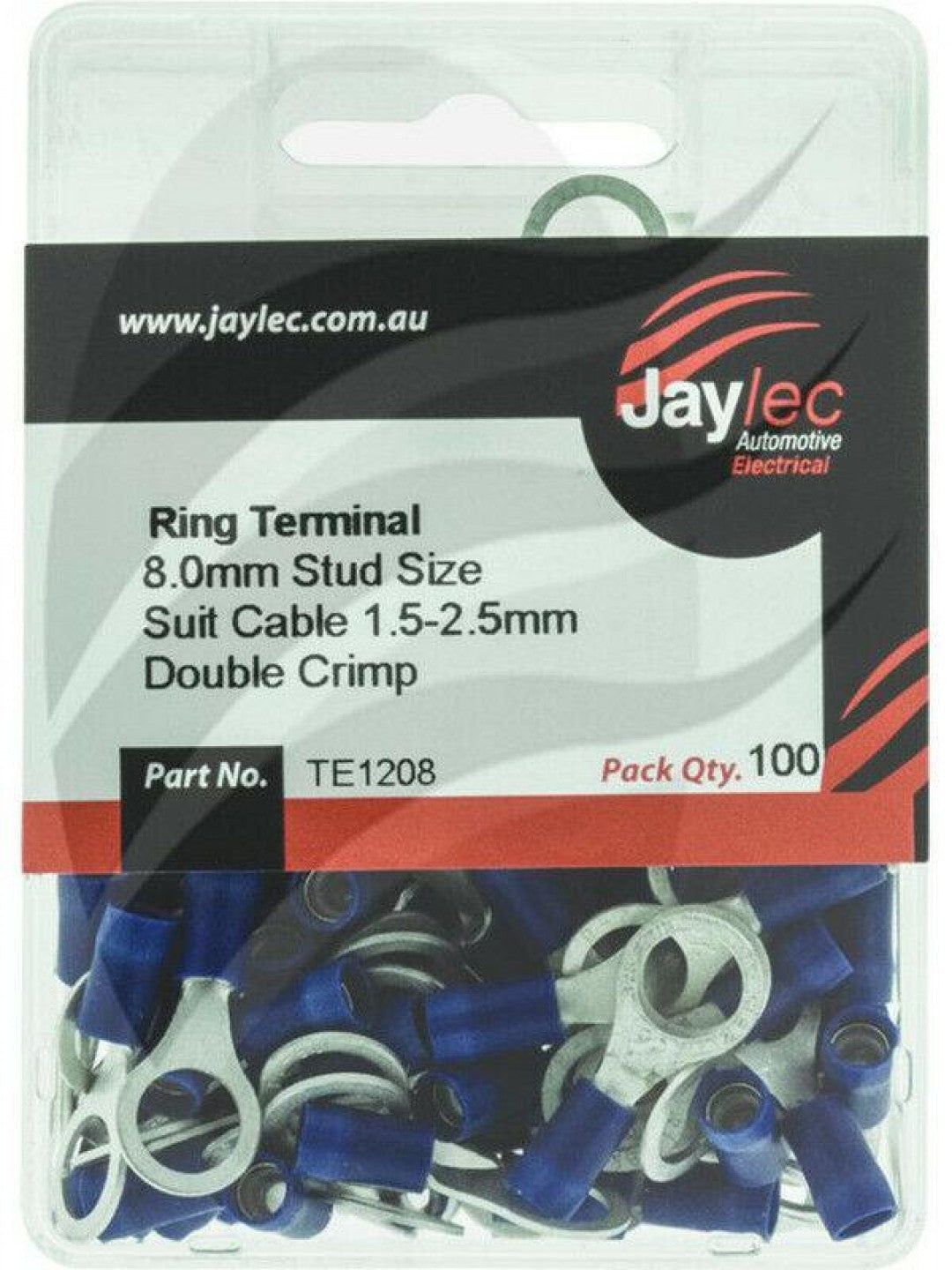 Jaylec - Pack Of 100 Ring Terminal 8mm Insul Pvc Copper Sleeve