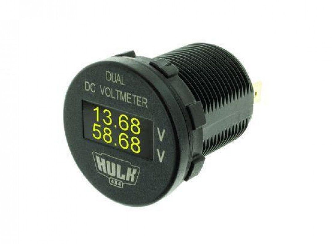 Hulk 4X4 - OLED DUAL VOLTMETER 5-60v DC 29mm DIA AMBER OLED