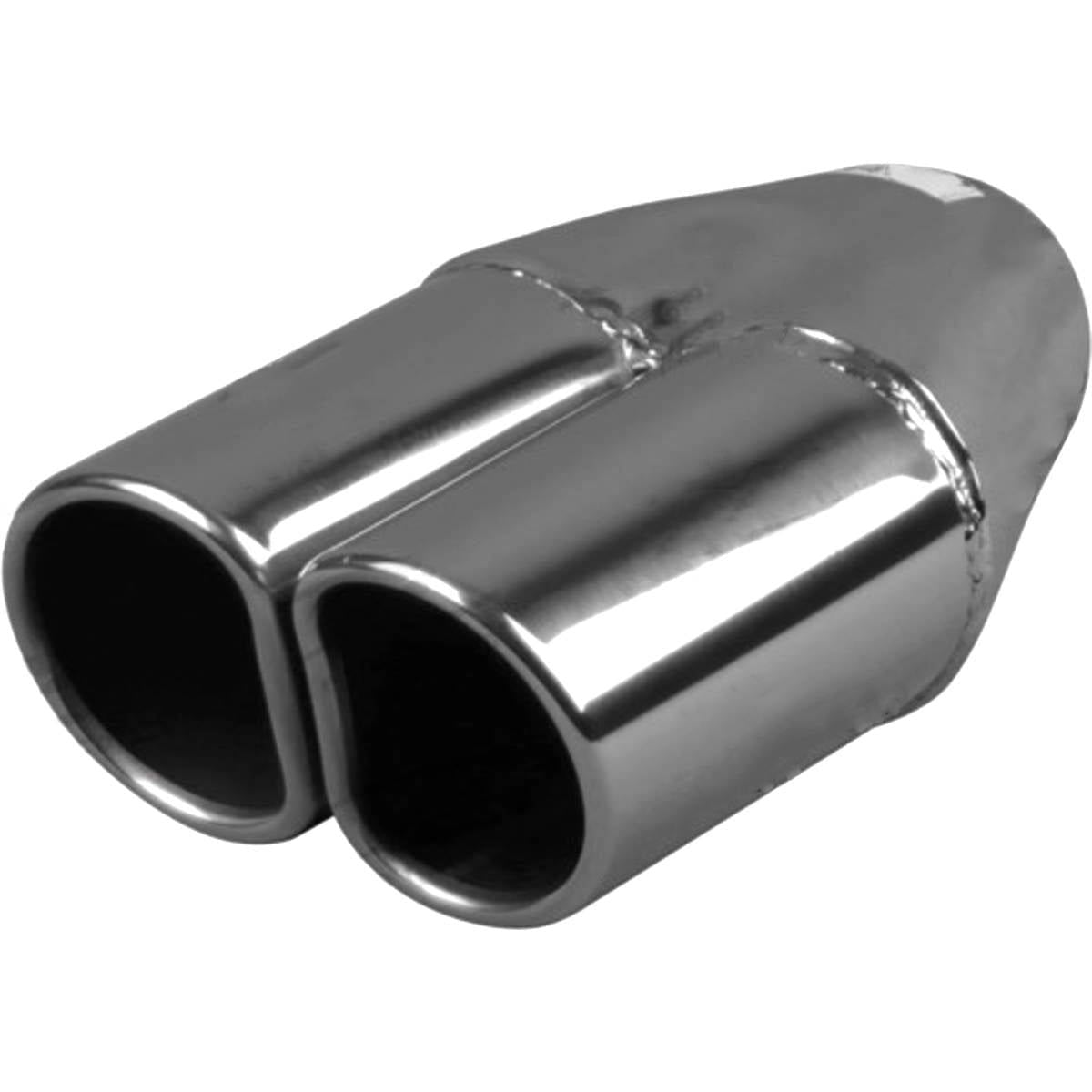 Exhaust Tip - 2 1/4" Inch (In)  2 1/4" Inch (Out) 203mm Long (Y Piece - Duel D Outlet - Rolled In)