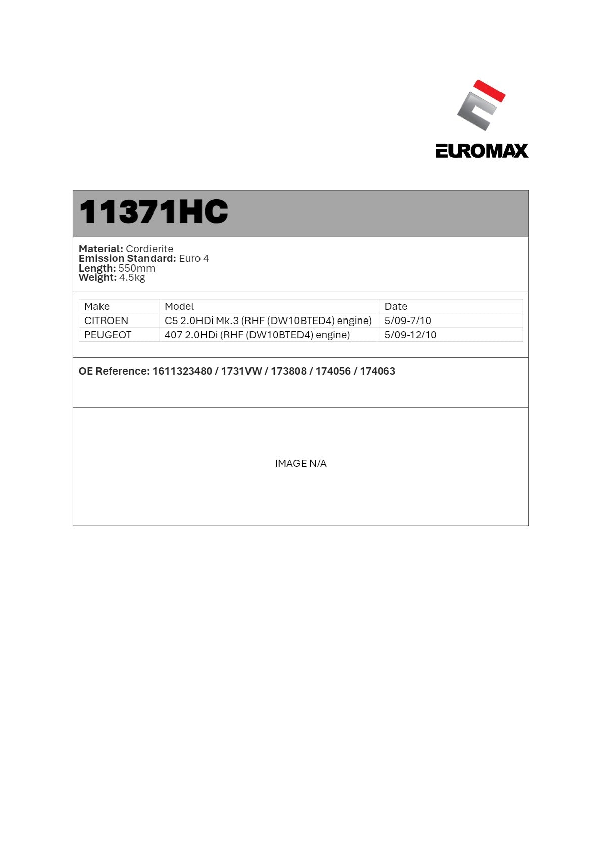 DPF/CAT Kit for Peugeot 407 2.0L, Citroen C5 Mk.3 (2009–2010) – Euromax Diesel Particulate Filter
