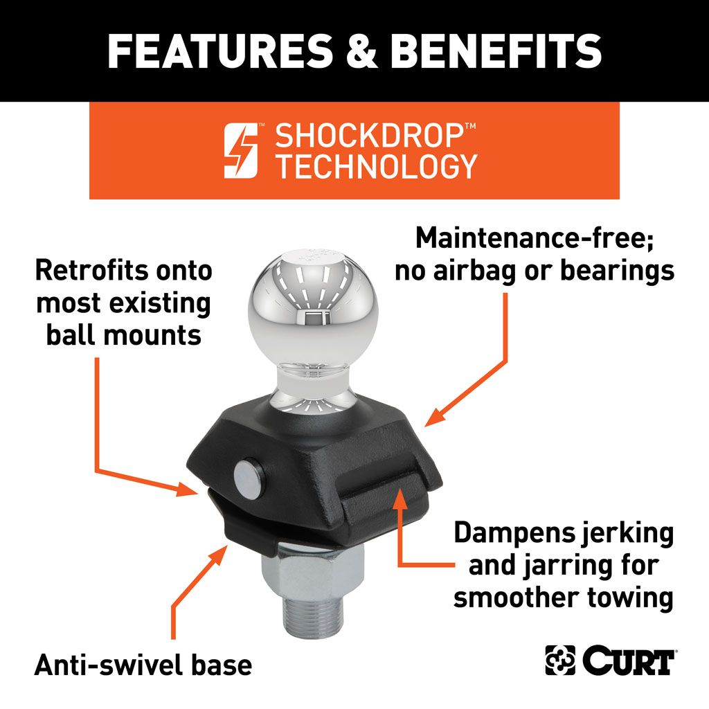 CURT | RockerBall ShockDrop 50mm Tow Ball 3.5T | Carbide Black | 40047-85