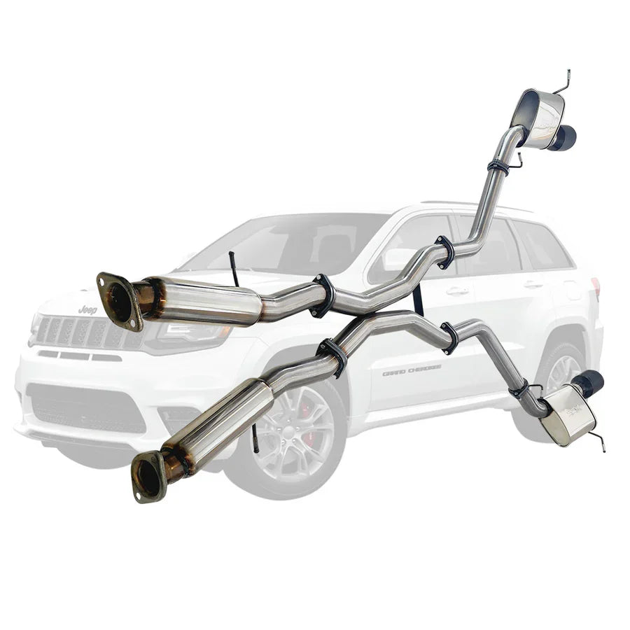 ESA | Stainless Steel Twin 3" Catback Exhaust with Hotdogs 4" Black Chrome Tips | Jeep Grand Cherokee SRT 6.4L | ST401HD-404BCT-SS