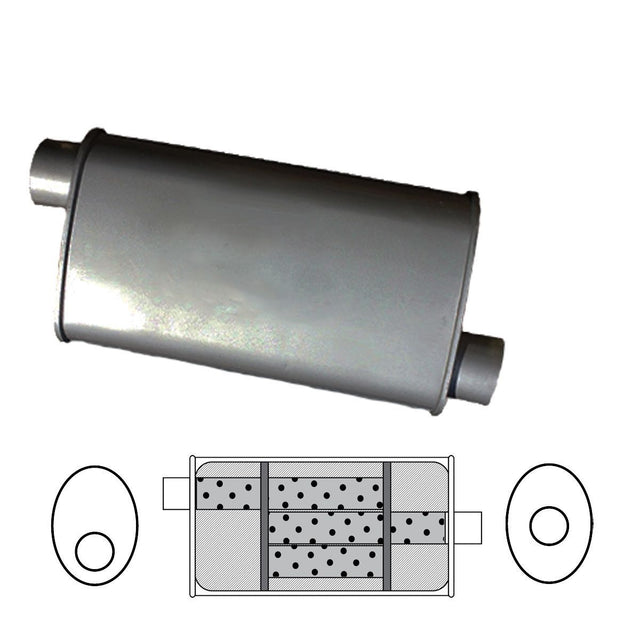 Redback - 2" Universal Muffler Offset/Centre 457x203x101mm Oval Aluminised Triflow With Spigots