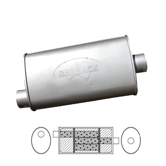 Redback - 2" Turbo Flow Muffler O/C 16"x8"x5" Oval 409 Stainless Steel