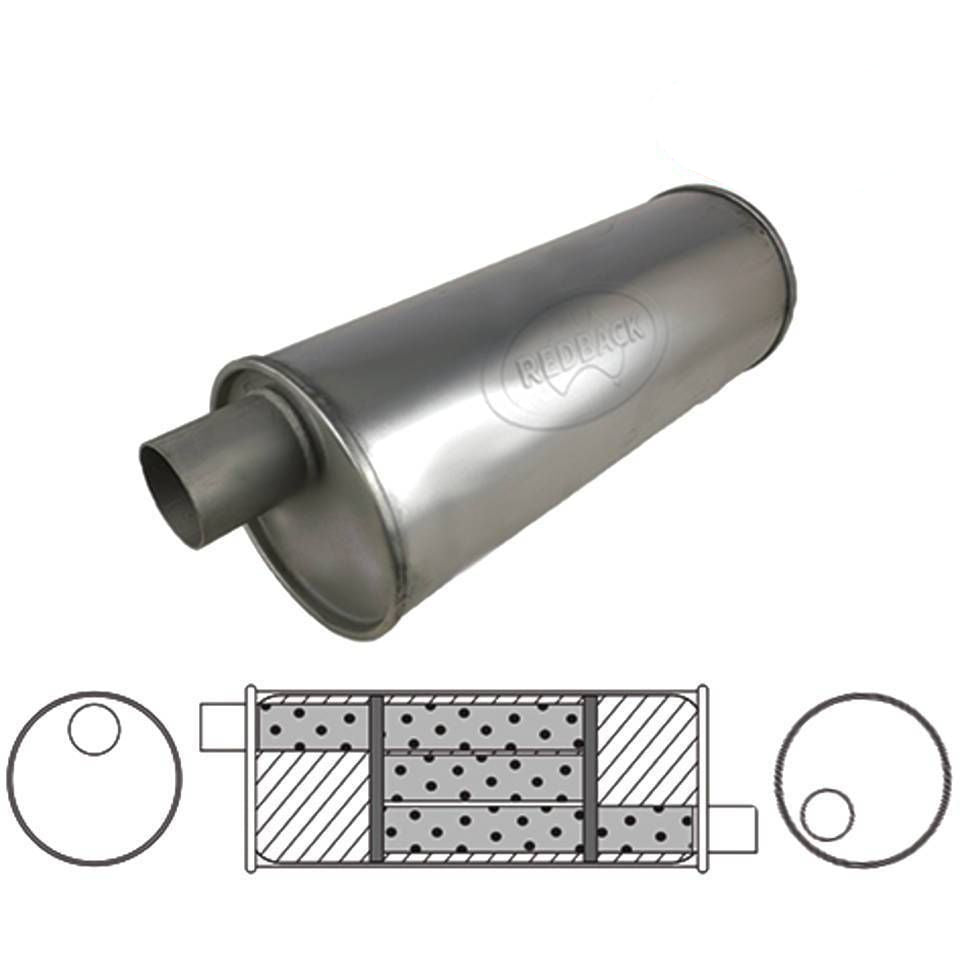 Redback - 1 3/4" Triflow Universal Muffler Offset/Offset 355x152mm Round Aluminised