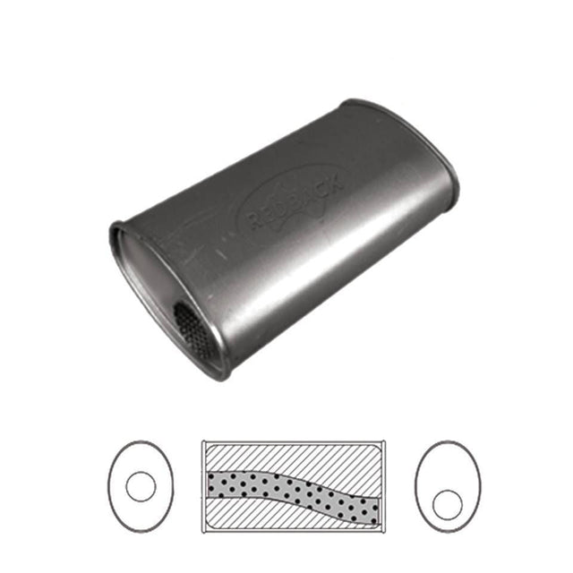 Redback - 2.5" Megaflow Universal Muffler Offset/Offset 14"x8"x4" Oval Aluminised