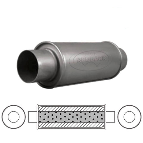 Redback - 2.5" Glass Packed Muffler C/C 12"x5" Round 409 Stainless Steel