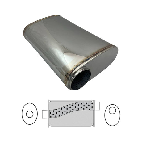 REDBACK | 304 Stainless Polished Performance Muffler 9"x4" Oval 14" Long 3" ID | STR7765-304N