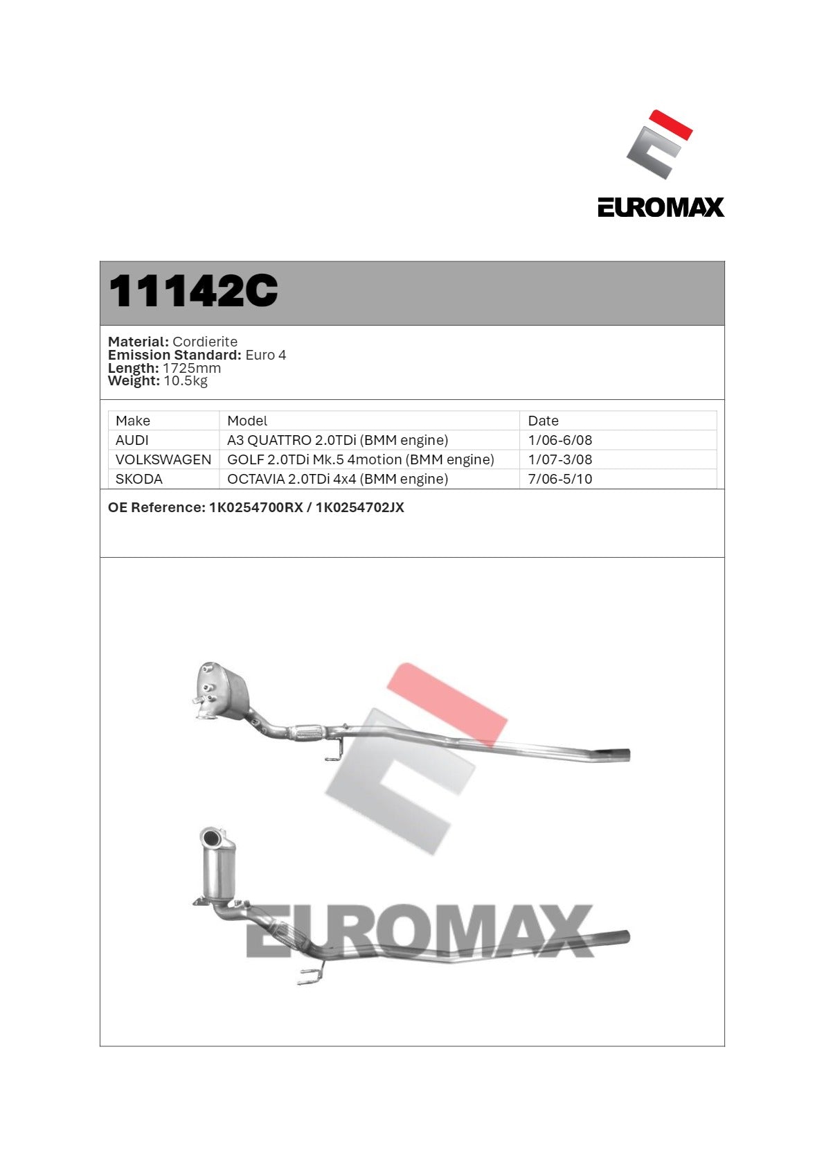 DPF Kit for Skoda Octavia 2.0L TDi 4x4 BMM (2006–2010) – Euromax Diesel Particulate Filter