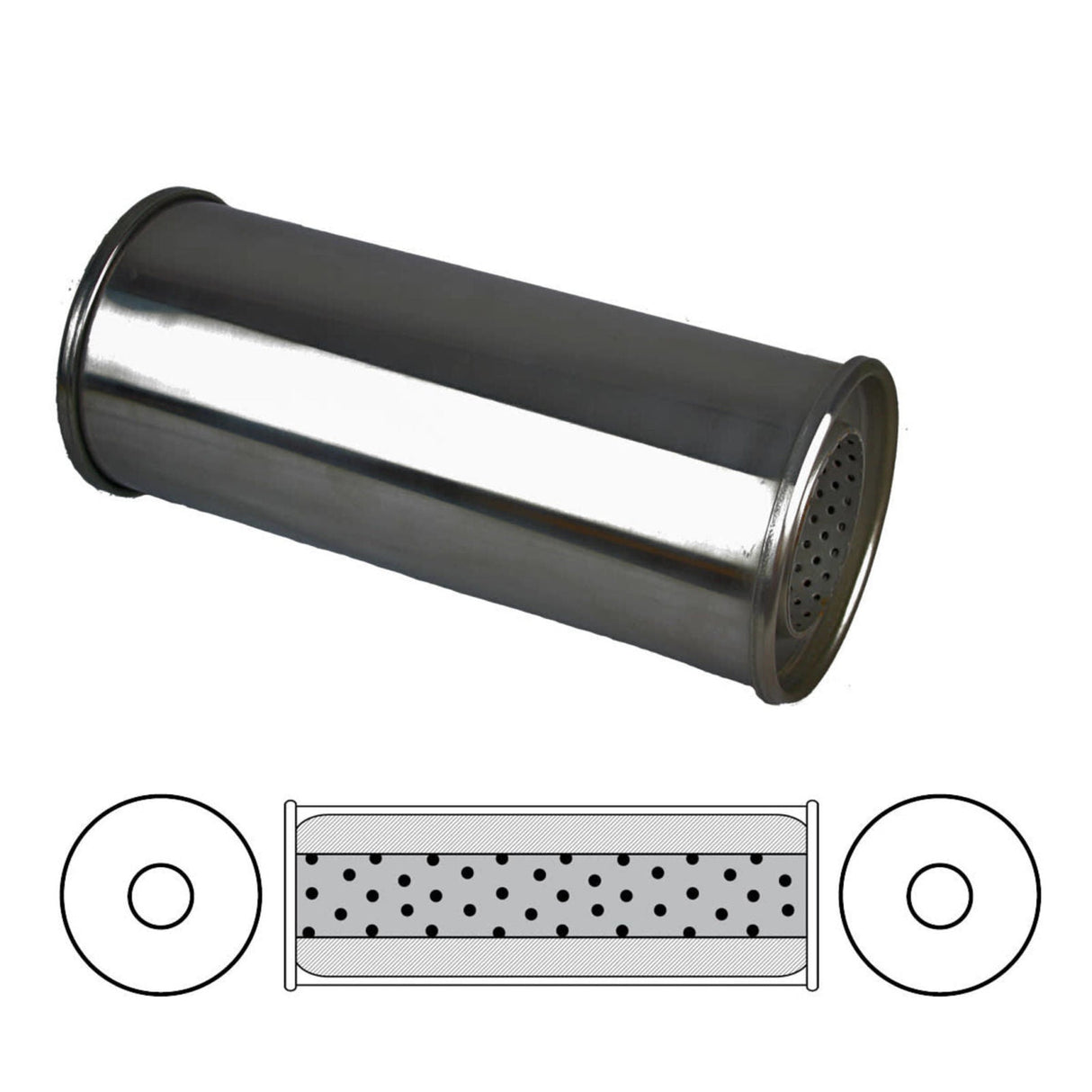 Redback - 2.5" Muffler Centre/Centre 12"x5" Round 304 Stainless
