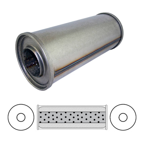 Redback - 5" Round Megaflow Resonator Straight Through 3" Center to Center 12"x5"x5" Round 409 Stainless Steel