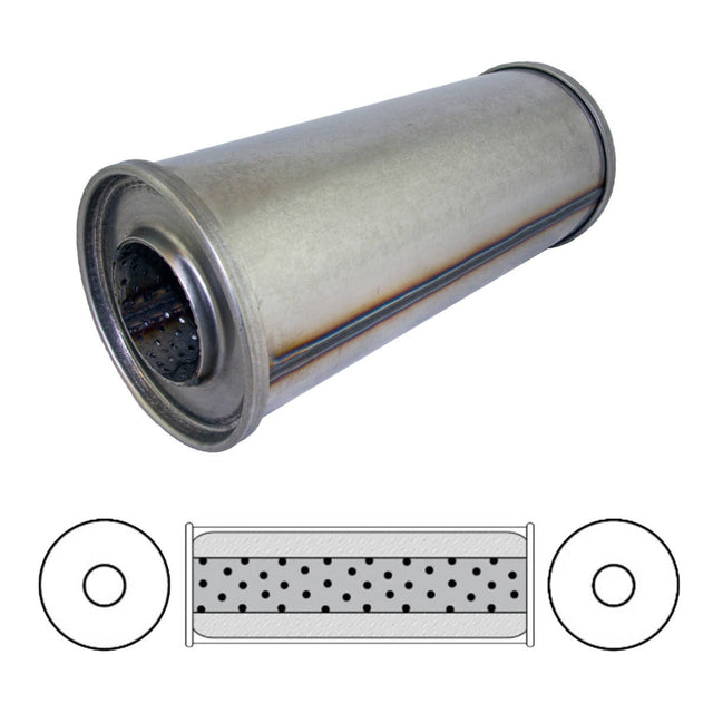 Redback - 5" Round Megaflow Resonator Straight Through 3" Center to Center 12"x5"x5" Round 409 Stainless Steel