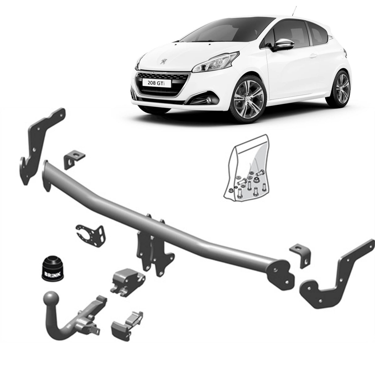BRINK | European Diagonal Detachable Towbar | PEUGEOT 208 Hatchback UB, UJ, UP, UW, CA, CC 2012–ON | BR-556100