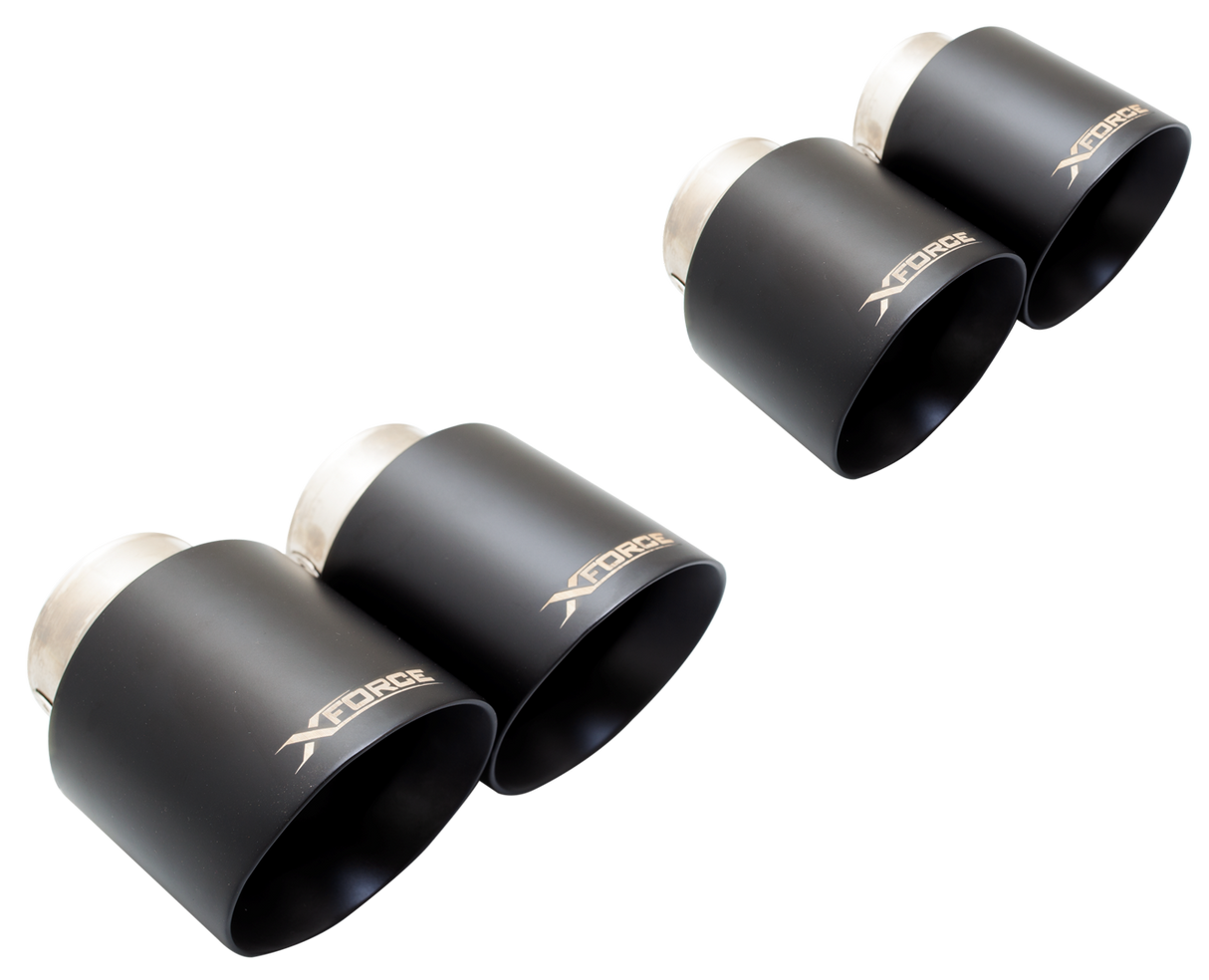 Xforce | 3.5" Quad Matte Black Exhaust Tip Kit | Ford Mustang GT S550 2018–2023 | ES-FM18-BLACKTIPS