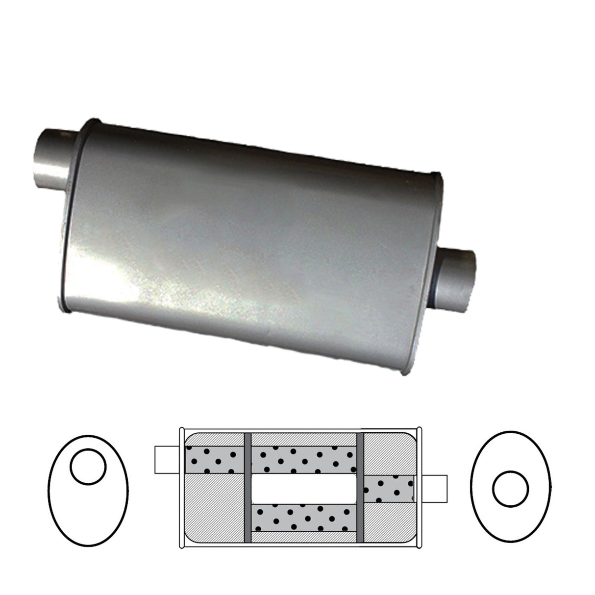Redback - 1.75" Universal Muffler Offset/Centre 406x203x127mm Oval Aluminised