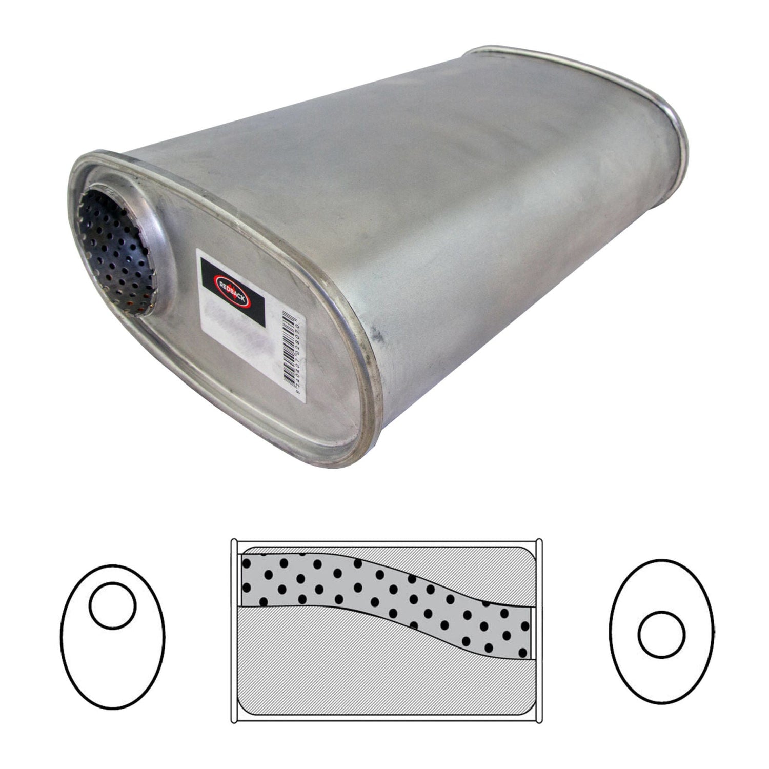 Redback - 2.25" Universal Muffler Offset/Centre 14"x10"x4" Oval Aluminised Steel Megaflow