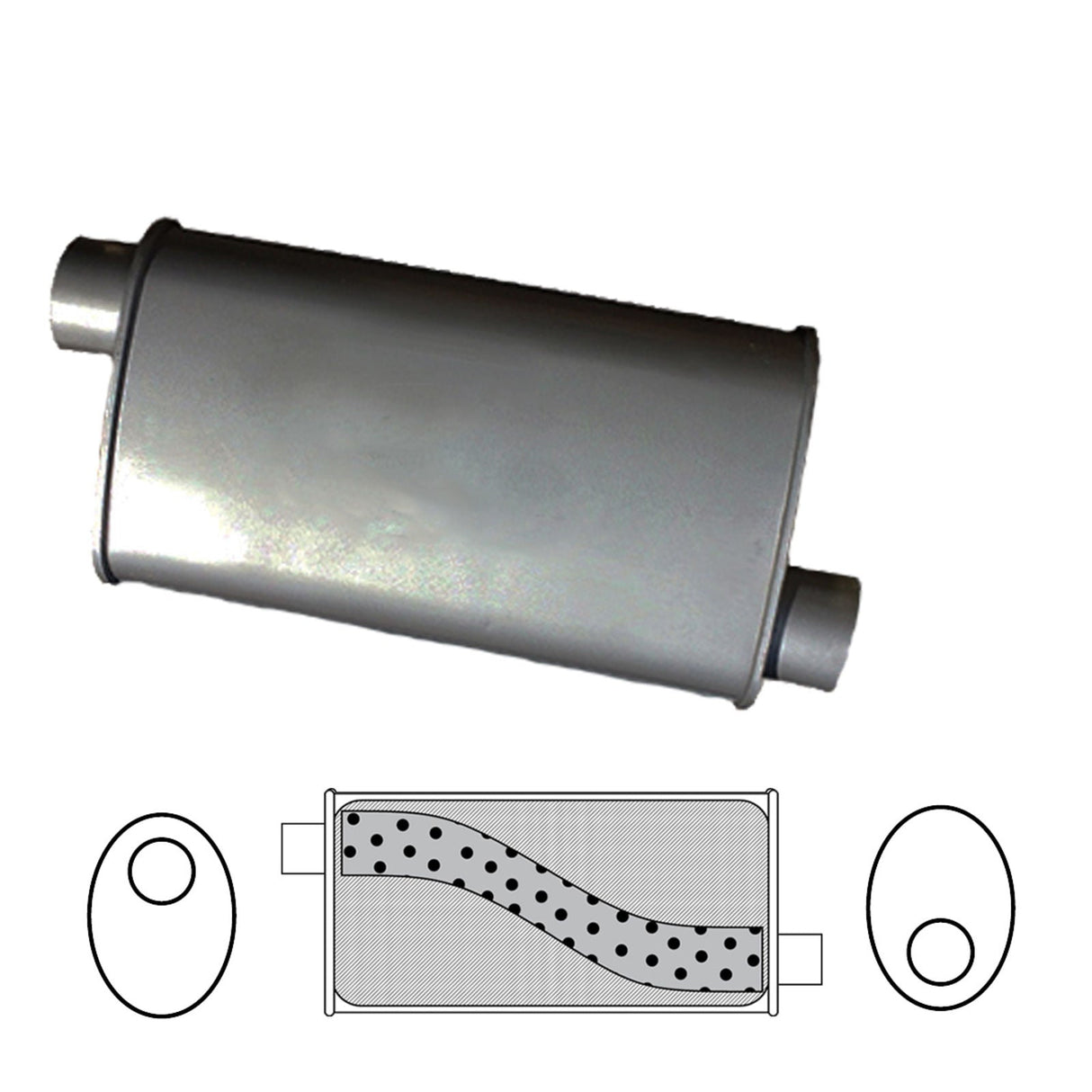 Redback - 2.5" Megaflow Universal Muffler Offset/Offset 18"x10"x4" Oval Aluminised Steel