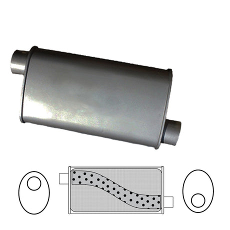 Redback - 2.5" Megaflow Universal Muffler Offset/Offset 18"x10"x4" Oval Aluminised Steel