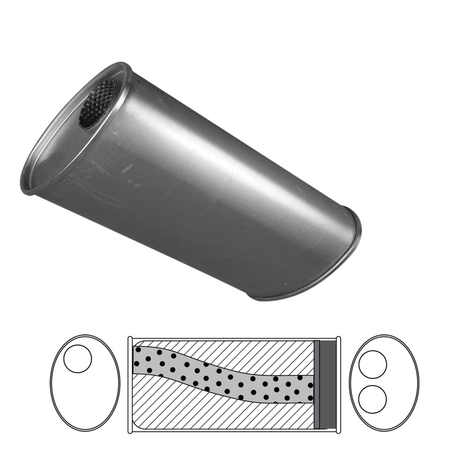 Redback - 2 1/2" Universal Muffler Single In/Twin Out 14"x11"x6" Oval Aluminised
