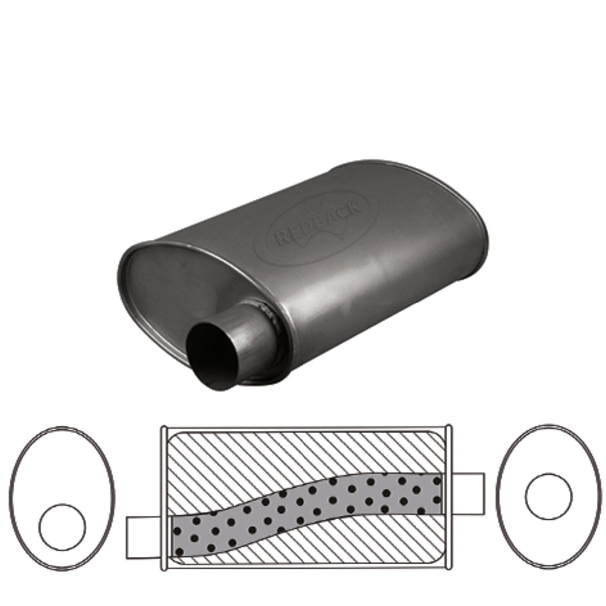 Redback - 3" Universal Muffler Offset/Centre 16"x11"x6" Oval Aluminised Steel