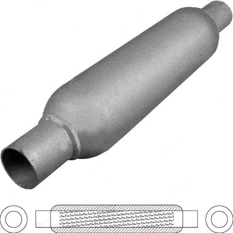 Redback - 2.5" Hotdog Muffler Centre/Centre 254x89mm Round Mild Steel Spiral Louvered With Spigots